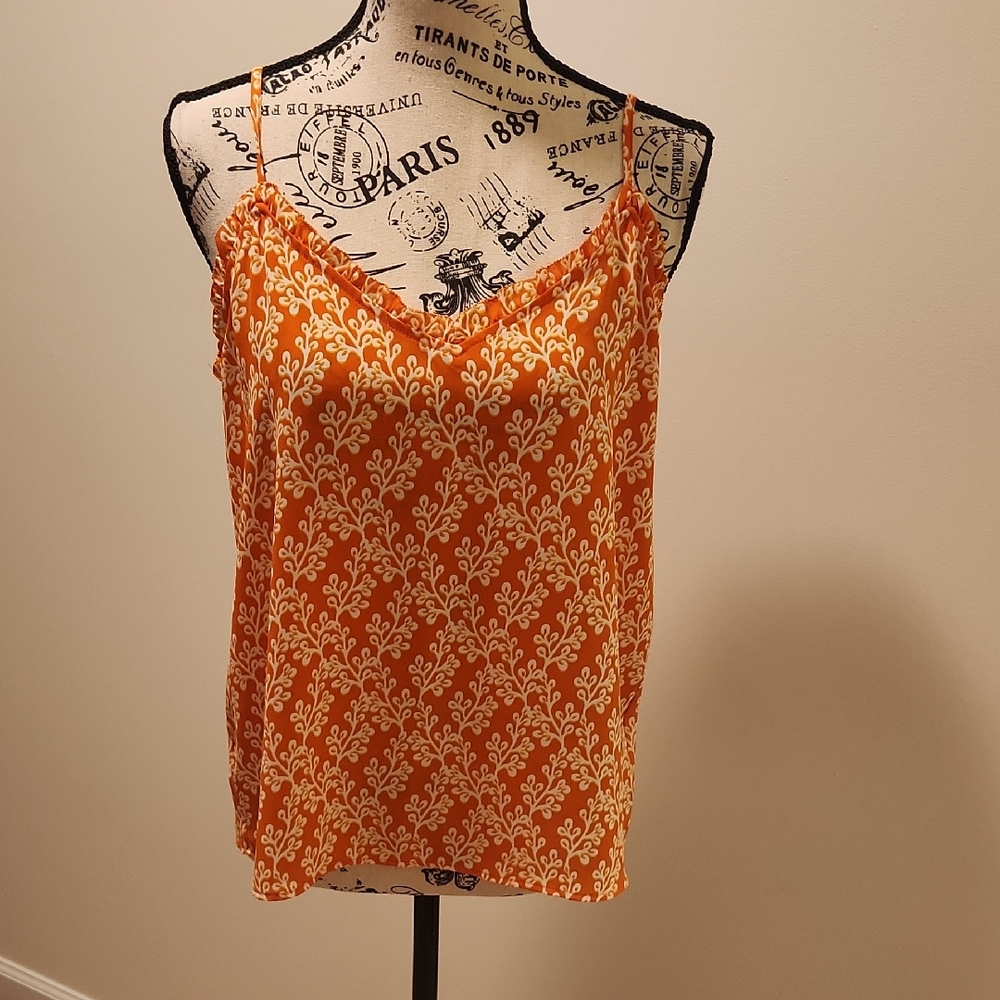 LOFT Orange and Cream Patterned Camisole